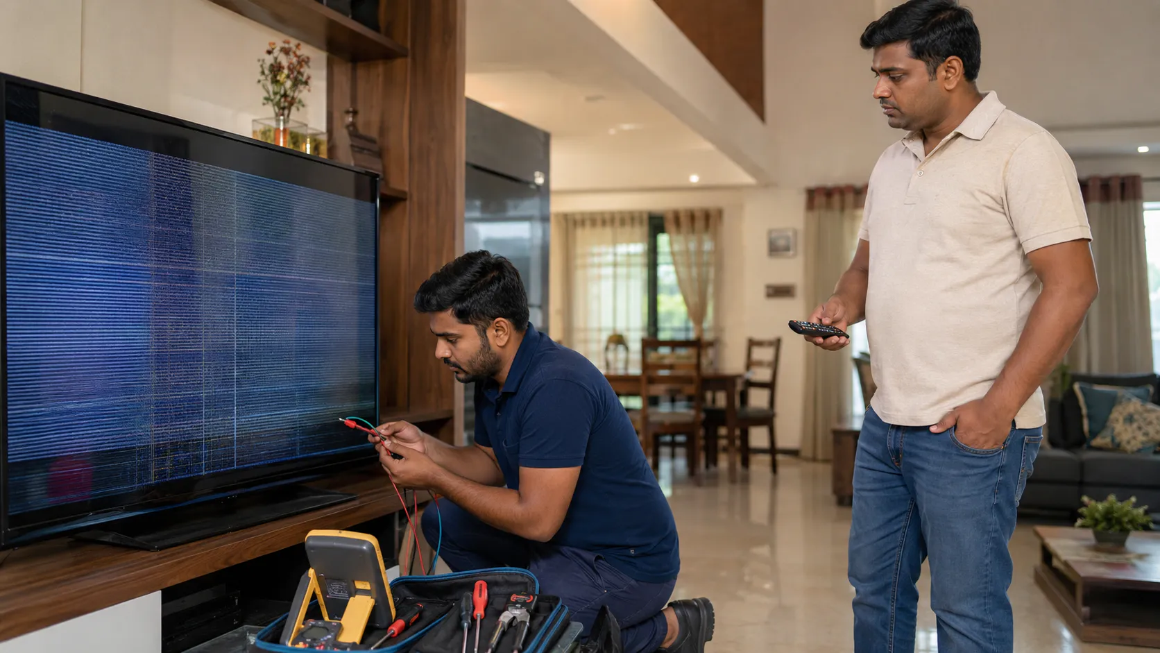 Onida TV Repair Vizag technician checking LED Smart TV